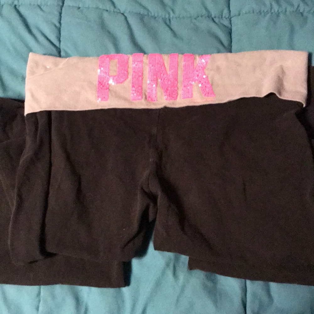 PINK Victoria's Secret Black Joggers with Pink Logo